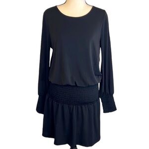 Kensie Long Sleeved Smocked Black Dress Size Medium NWT